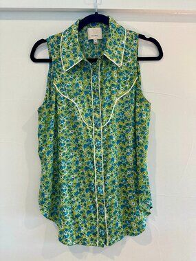 Western Button-up, Sleeveless Blouse